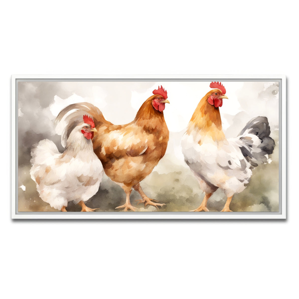 AUTO-MOCKUP WHITE | Chicken watercolor | 1 Piece | White Framed Canvas | group=2x1