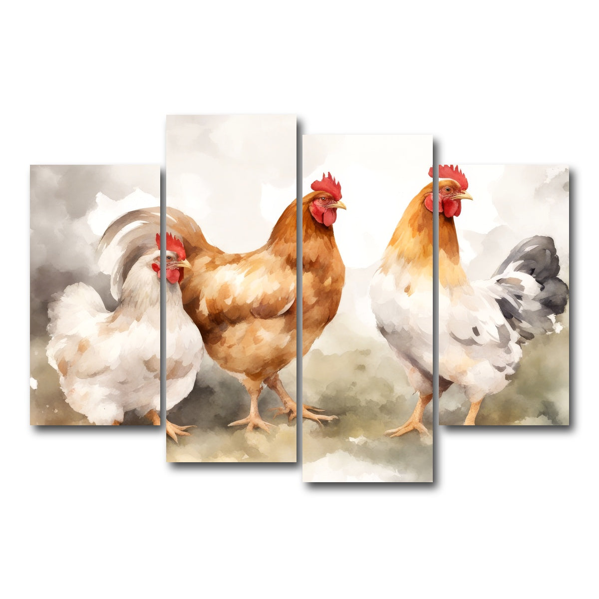 AUTO-MOCKUP WHITE | Chicken watercolor | 4 Piece | Gallery Wrap Canvas | group=4_short