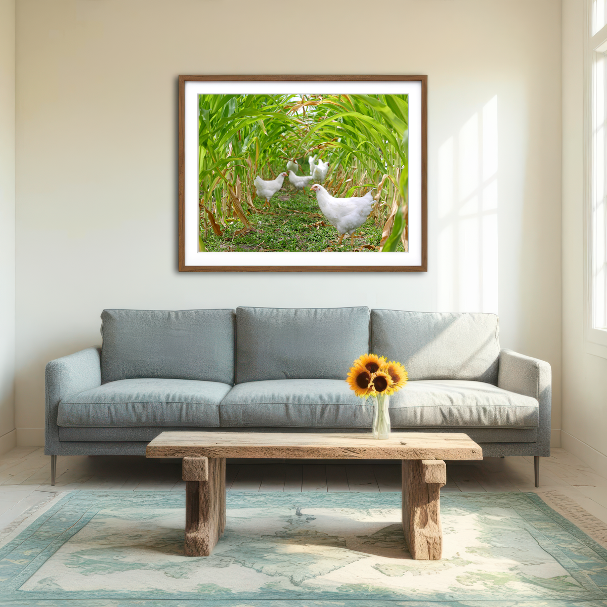AUTO-MOCKUP ROOM | Chickens in Corn Field Wall Art