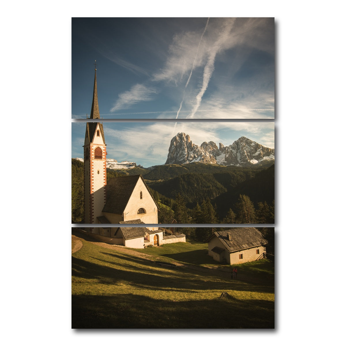 AUTO-MOCKUP WHITE | Church of San Giacomo Ortisei | 3 Piece | Gallery Wrap Canvas | group=12x24_stacked