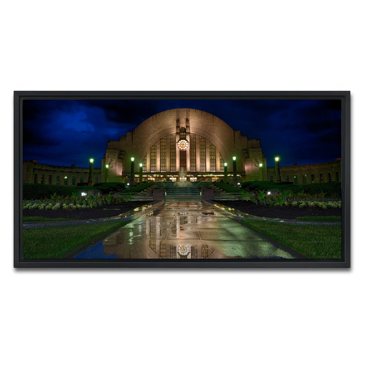 AUTO-MOCKUP WHITE | Cincinnati Union Terminal Reflection | 1 Piece | Black Framed Canvas | group=2x1