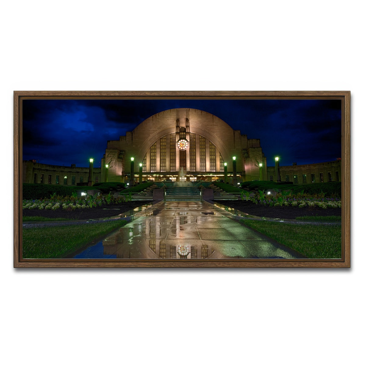 AUTO-MOCKUP WHITE | Cincinnati Union Terminal Reflection | 1 Piece | Walnut Framed Canvas | group=2x1