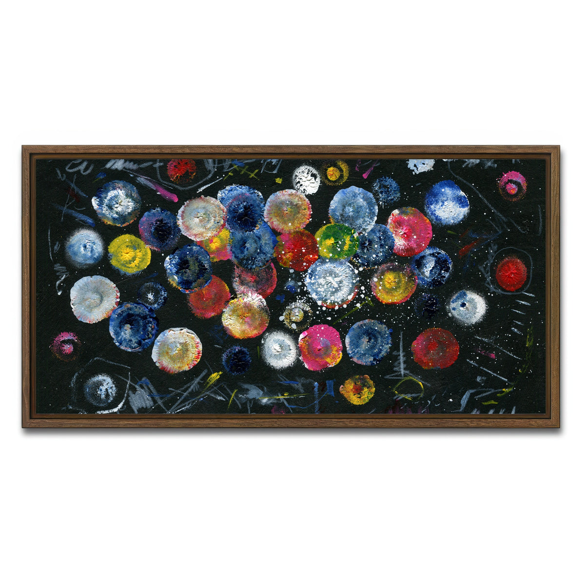 AUTO-MOCKUP WHITE | Circle black | 1 Piece | Walnut Framed Canvas | group=2x1