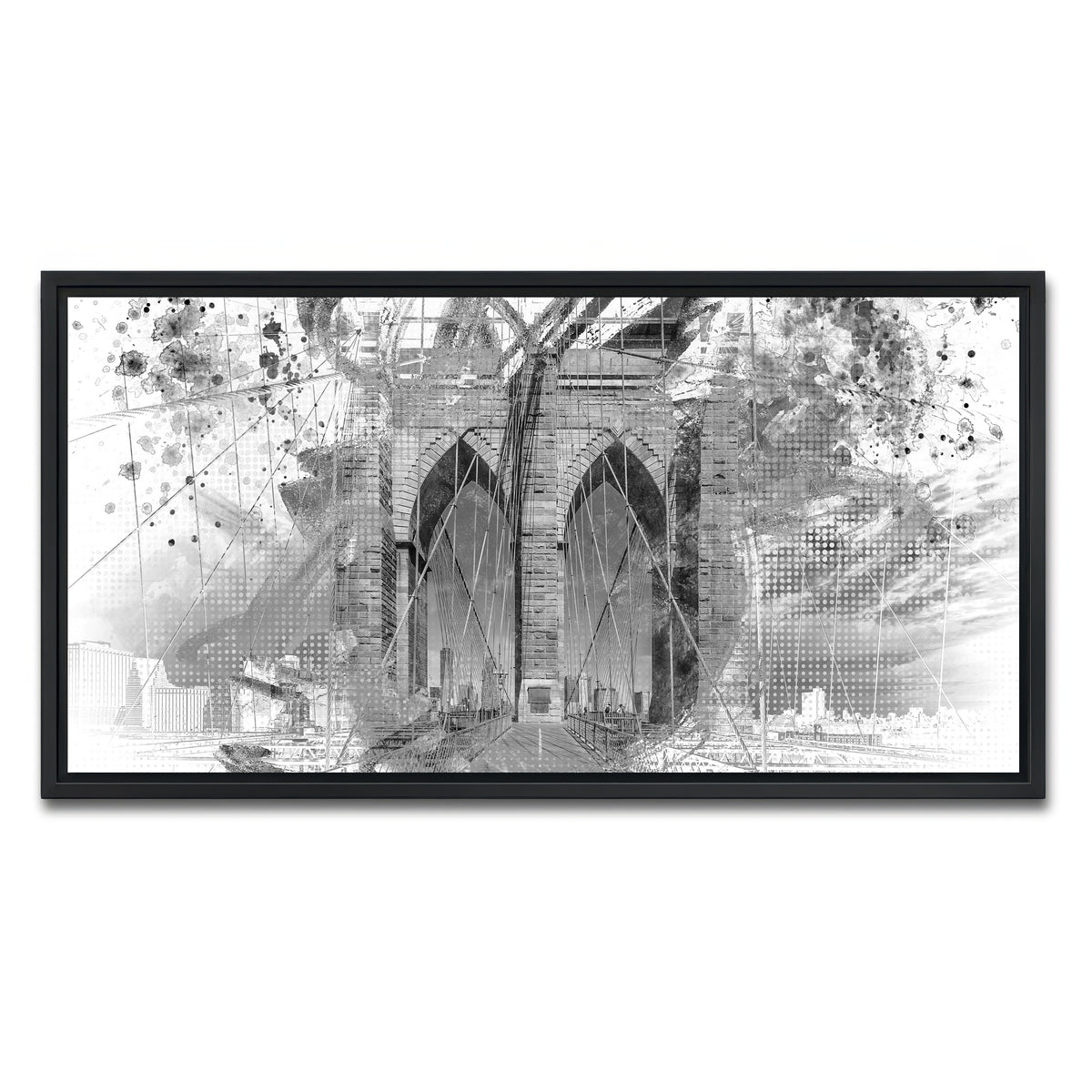 AUTO-MOCKUP WHITE | City Art Brooklyn Bridge | 1 Piece | Black Framed Canvas | group=2x1