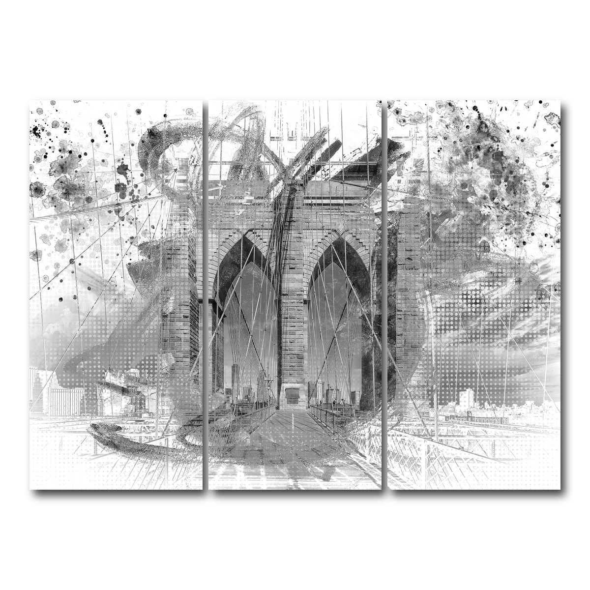 AUTO-MOCKUP WHITE | City Art Brooklyn Bridge | 3 Piece | Gallery Wrap Canvas | group=8x18