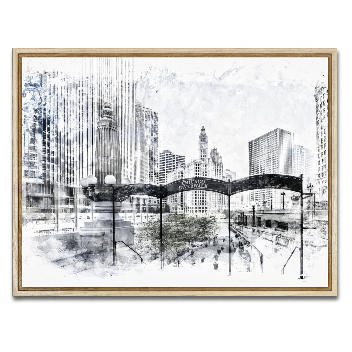 AUTO-MOCKUP WHITE | City Art CHICAGO Downtown | 1 Piece | Natural Framed Canvas | group=4x3