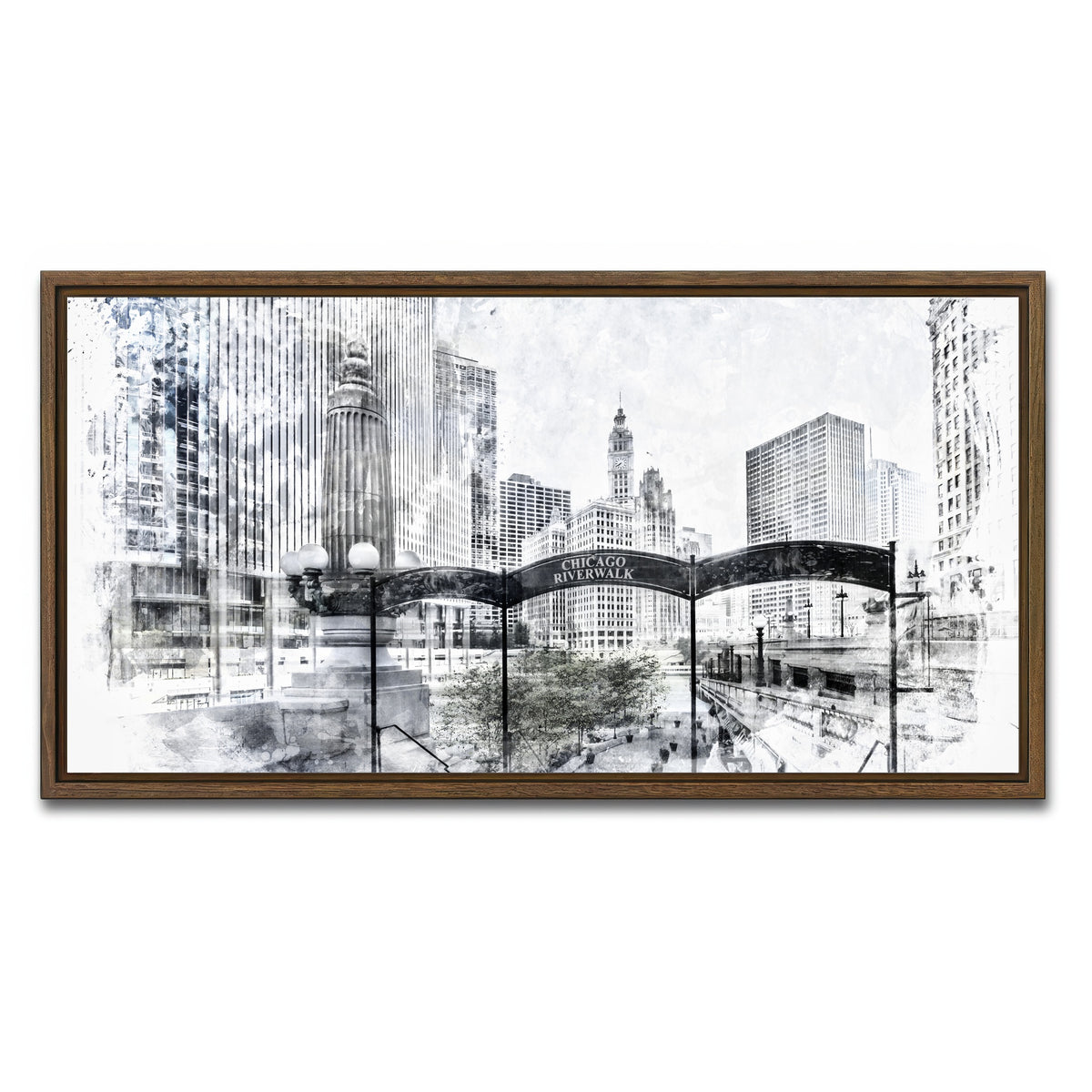 AUTO-MOCKUP WHITE | City Art CHICAGO Downtown | 1 Piece | Walnut Framed Canvas | group=2x1