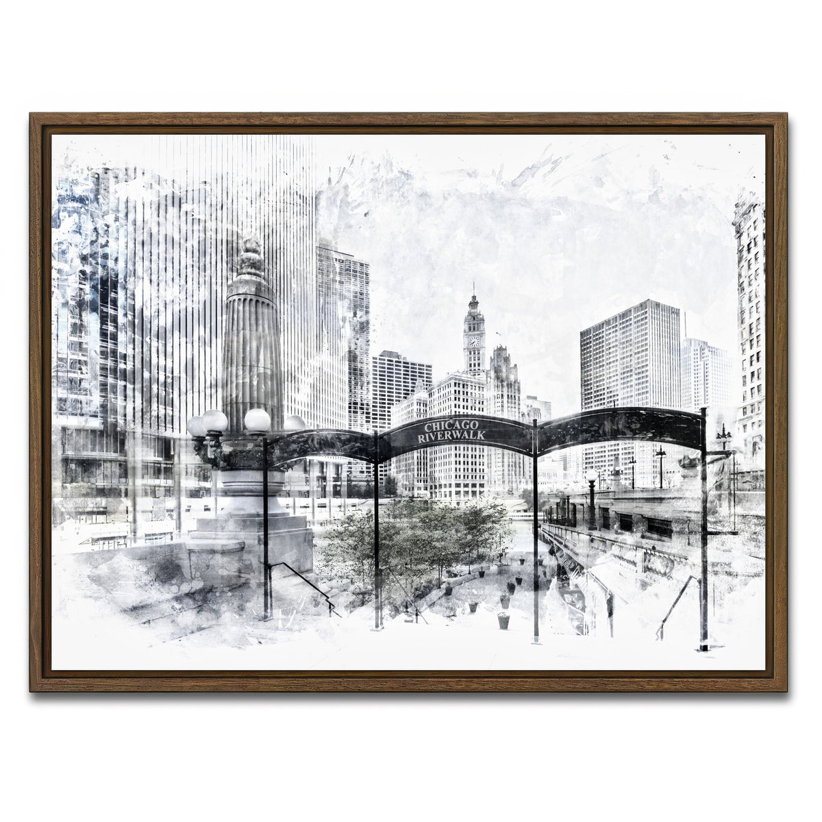 AUTO-MOCKUP WHITE | City Art CHICAGO Downtown | 1 Piece | Walnut Framed Canvas | group=4x3
