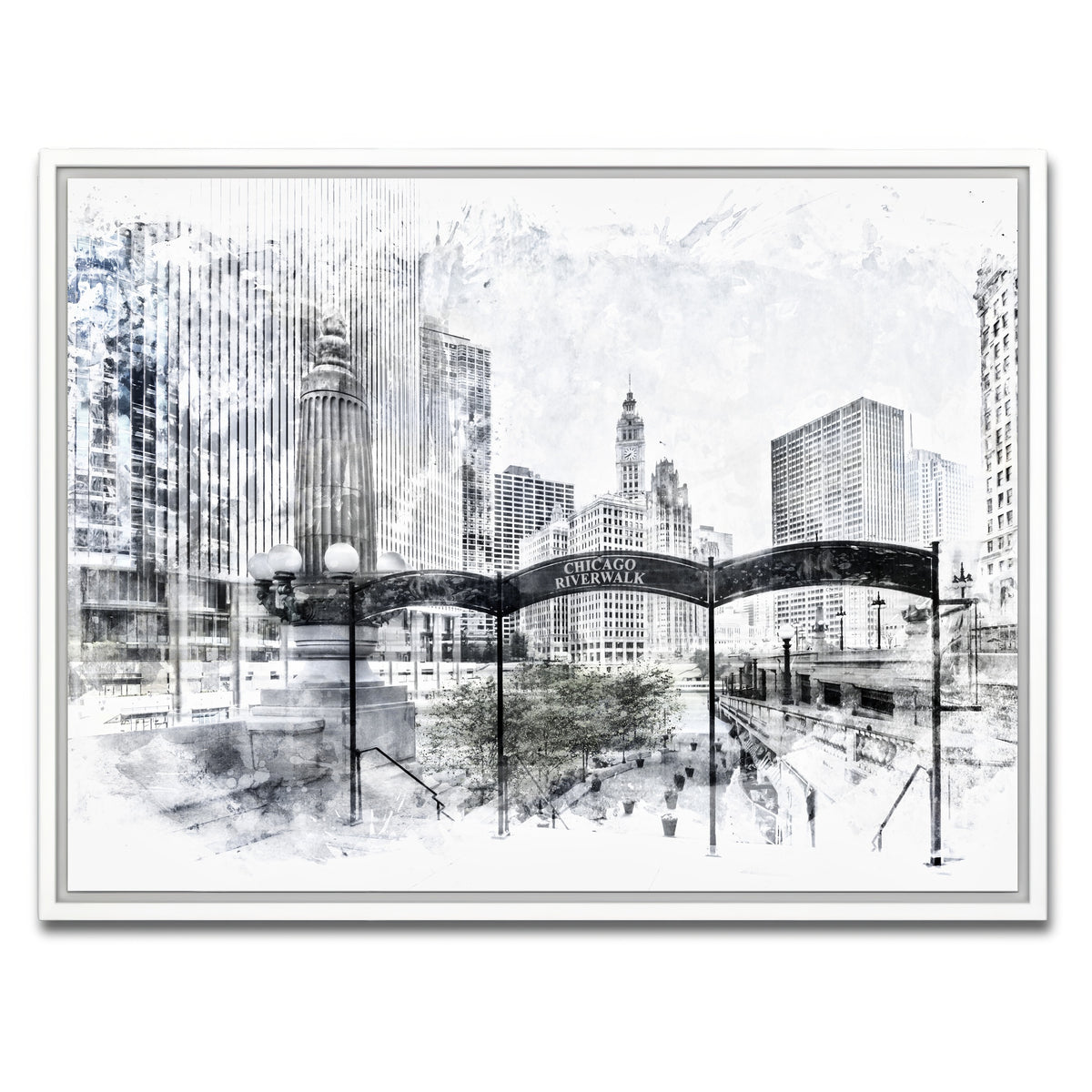 AUTO-MOCKUP WHITE | City Art CHICAGO Downtown | 1 Piece | White Framed Canvas | group=4x3