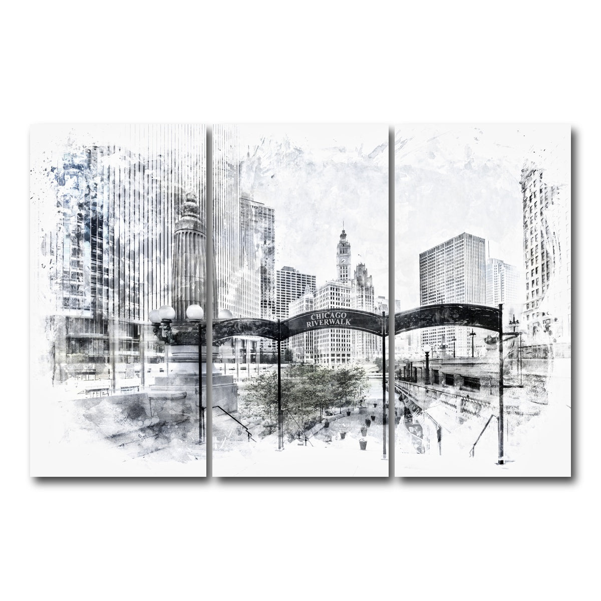 AUTO-MOCKUP WHITE | City Art CHICAGO Downtown | 3 Piece | Gallery Wrap Canvas | group=12x24