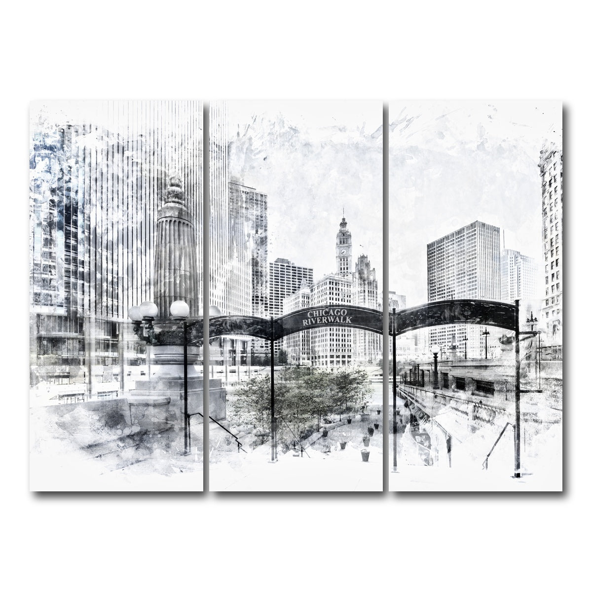 AUTO-MOCKUP WHITE | City Art CHICAGO Downtown | 3 Piece | Gallery Wrap Canvas | group=8x18