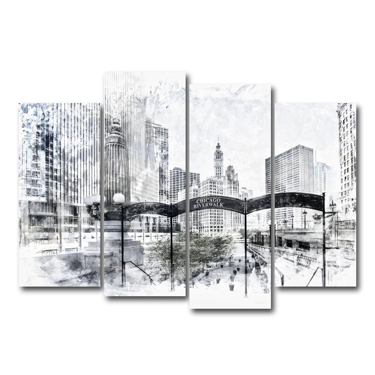 AUTO-MOCKUP WHITE | City Art CHICAGO Downtown | 4 Piece | Gallery Wrap Canvas | group=4_normal