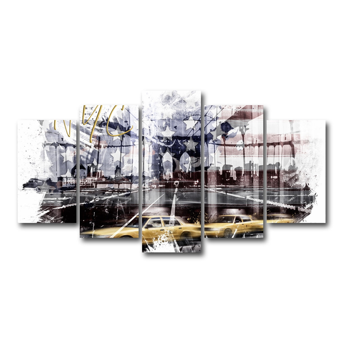 AUTO-MOCKUP WHITE | City Art NYC Composing | 5 Piece | Gallery Wrap Canvas | group=5_normal