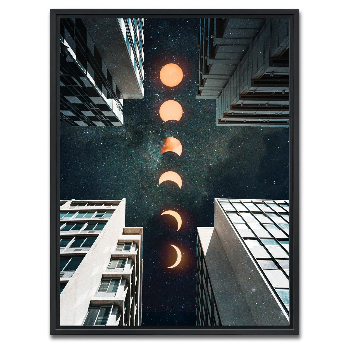 AUTO-MOCKUP WHITE | City Moonscape Buildings | 1 Piece | Black Framed Canvas | group=3x4