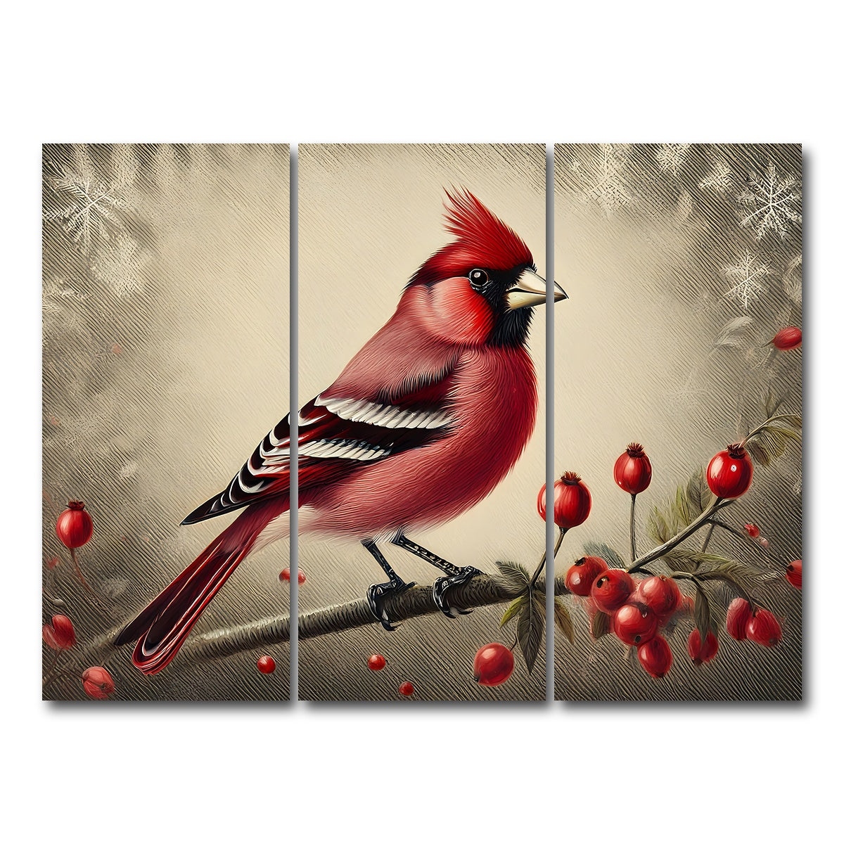 AUTO-MOCKUP WHITE | Classic Northern Cardinal | 3 Piece | Gallery Wrap Canvas | group=8x18