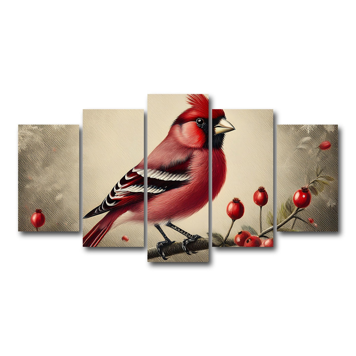 AUTO-MOCKUP WHITE | Classic Northern Cardinal | 5 Piece | Gallery Wrap Canvas | group=5_normal