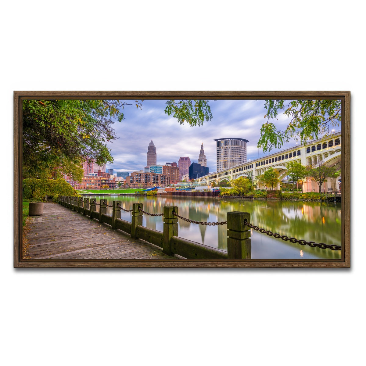 AUTO-MOCKUP WHITE | Cleveland Cuyahoga River | 1 Piece | Walnut Framed Canvas | group=2x1