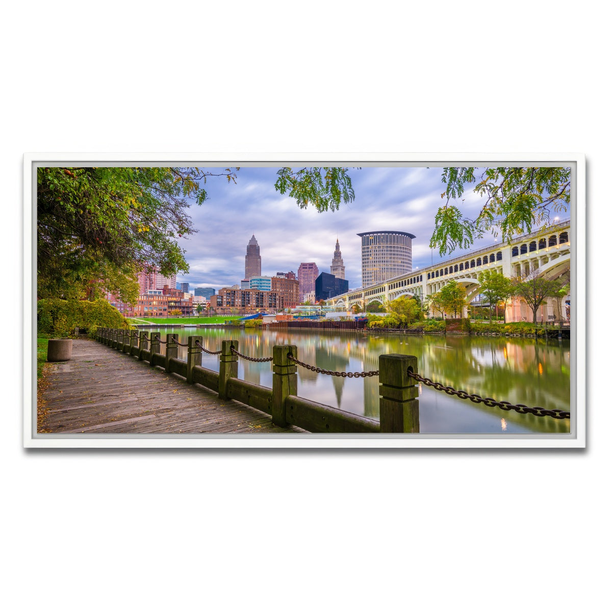 AUTO-MOCKUP WHITE | Cleveland Cuyahoga River | 1 Piece | White Framed Canvas | group=2x1
