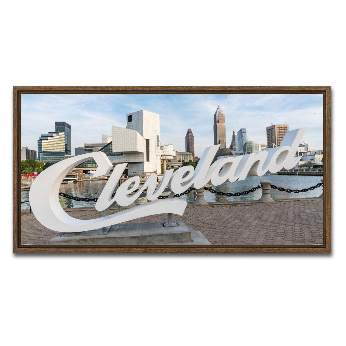 AUTO-MOCKUP WHITE | Cleveland Sign | 1 Piece | Walnut Framed Canvas | group=2x1