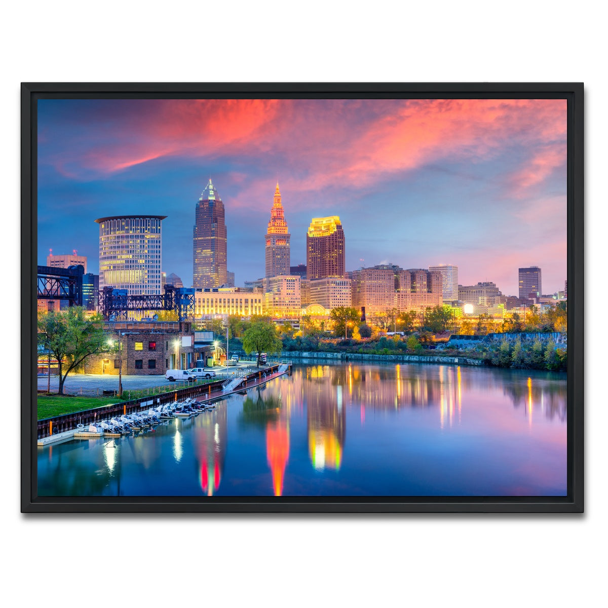 AUTO-MOCKUP WHITE | Cleveland Skyline | 1 Piece | Black Framed Canvas | group=4x3