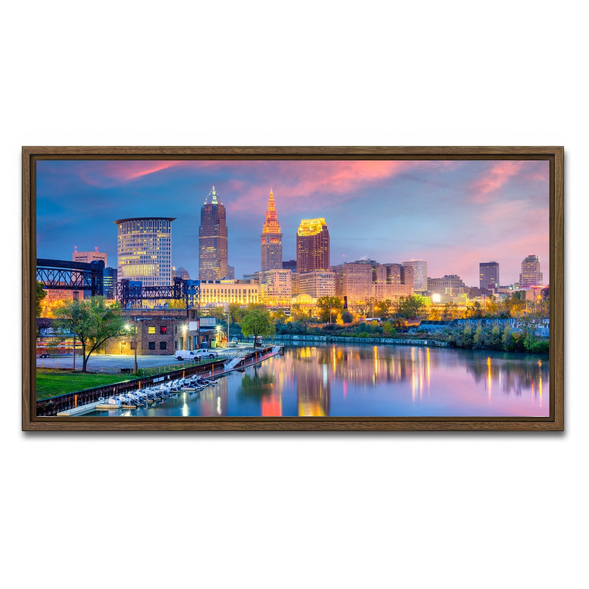 AUTO-MOCKUP WHITE | Cleveland Skyline | 1 Piece | Walnut Framed Canvas | group=2x1