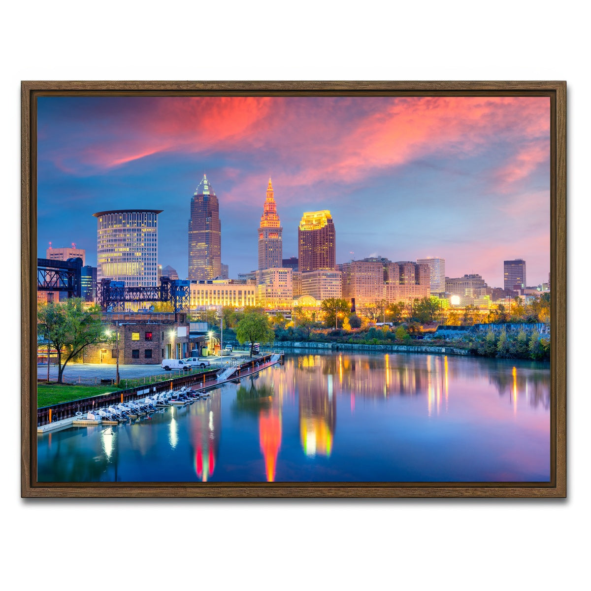 AUTO-MOCKUP WHITE | Cleveland Skyline | 1 Piece | Walnut Framed Canvas | group=4x3