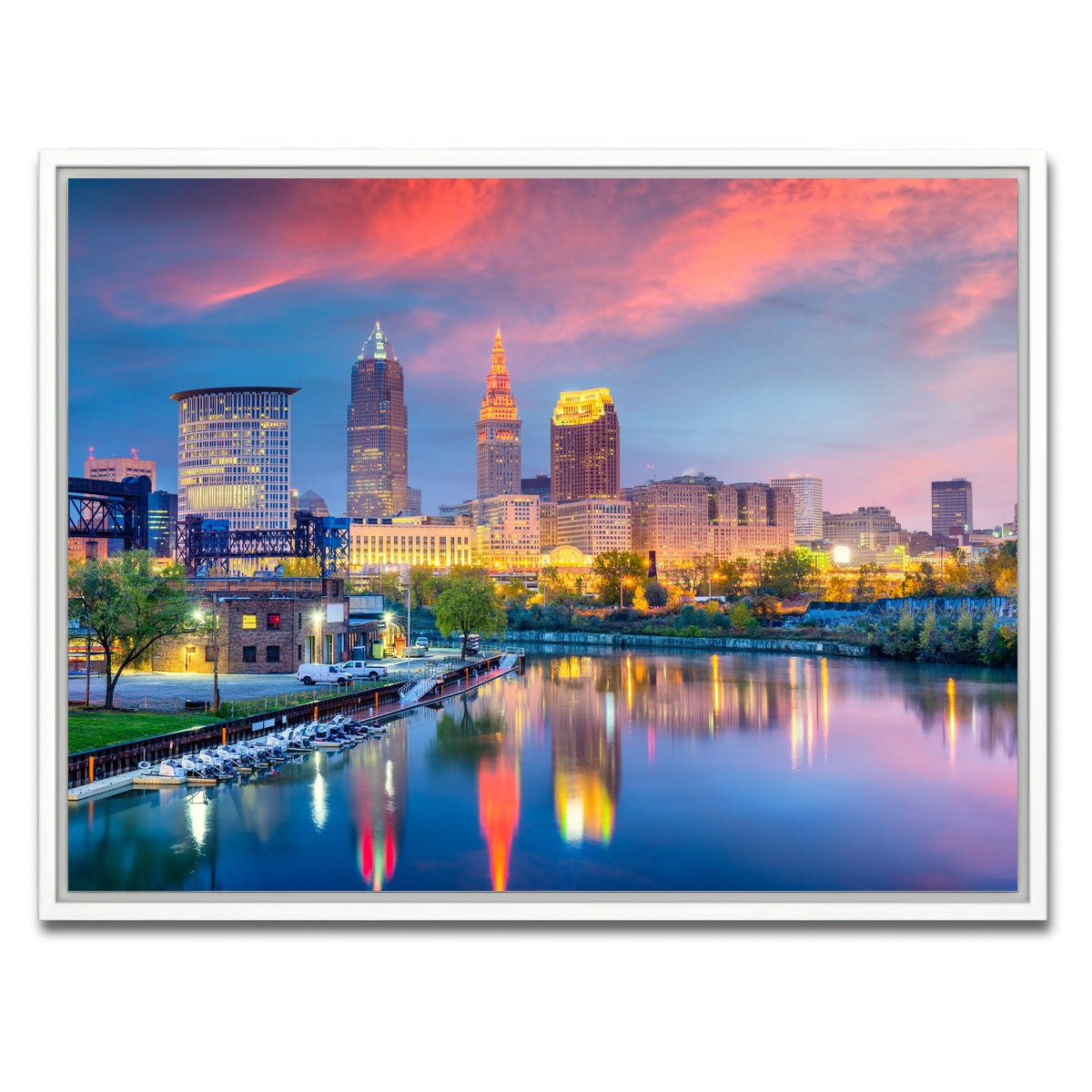 AUTO-MOCKUP WHITE | Cleveland Skyline | 1 Piece | White Framed Canvas | group=4x3