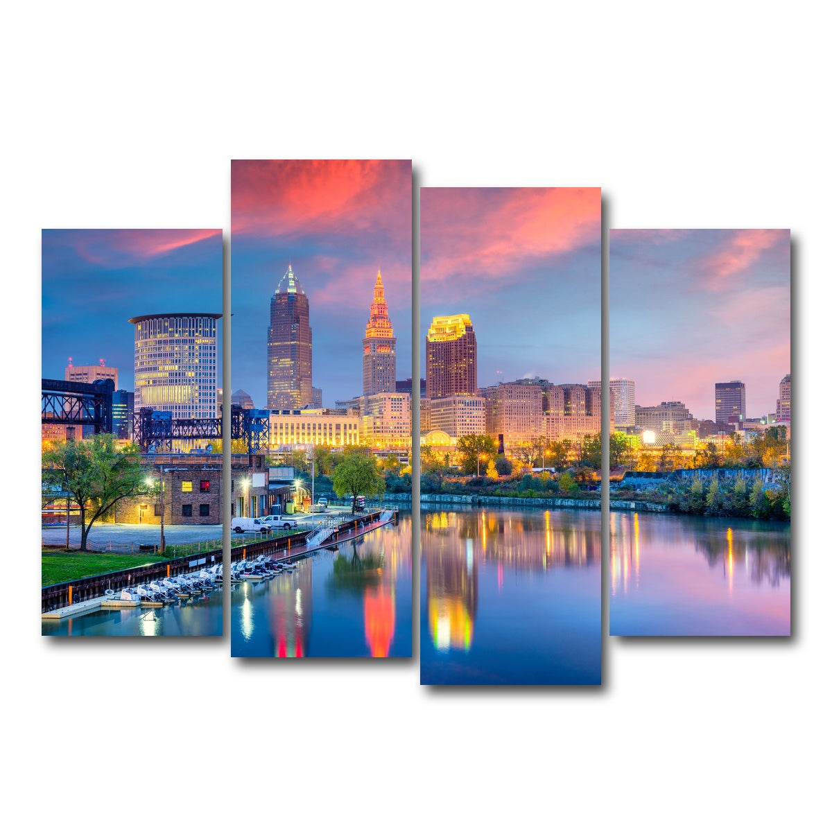 AUTO-MOCKUP WHITE | Cleveland Skyline | 4 Piece | Gallery Wrap Canvas | group=4_normal