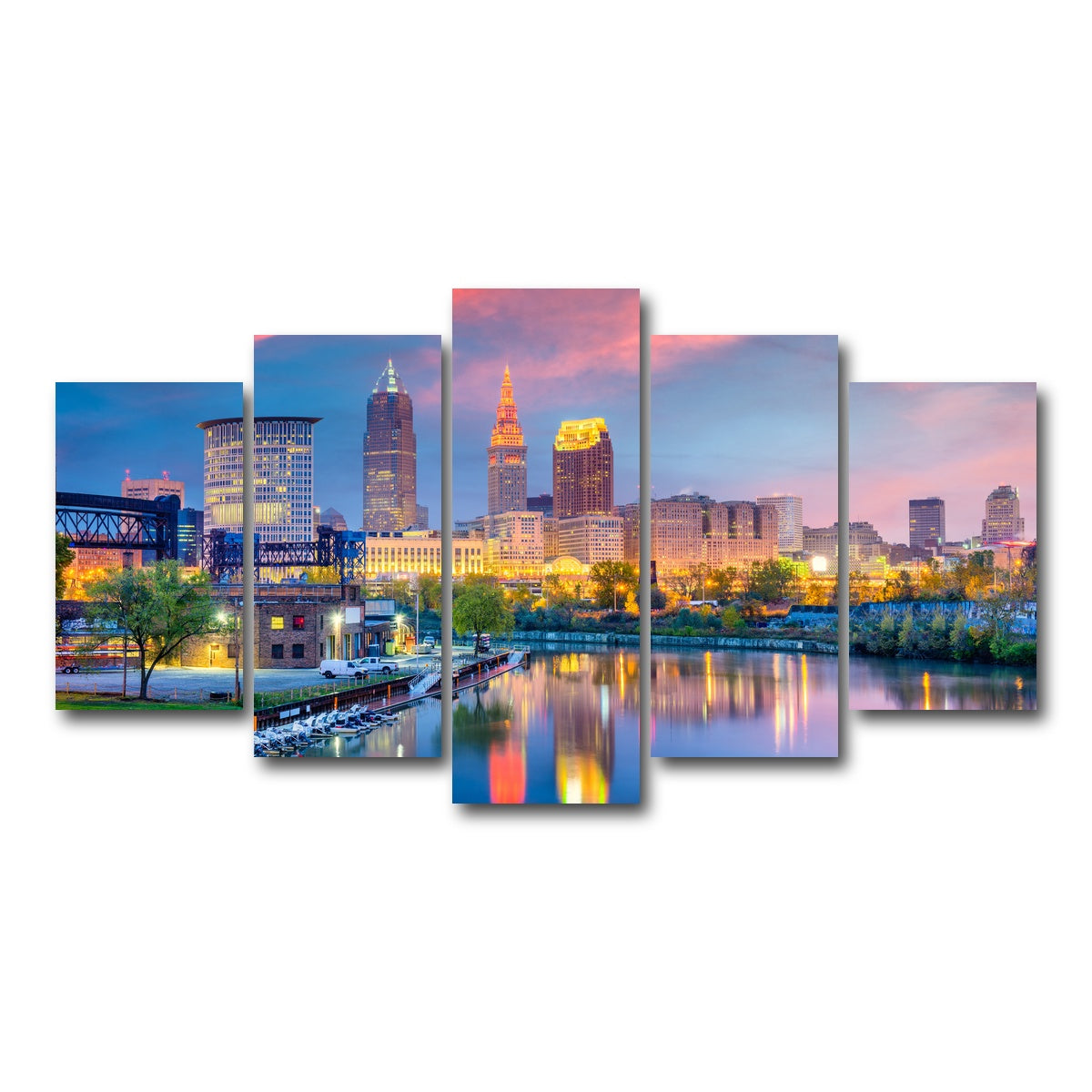 AUTO-MOCKUP WHITE | Cleveland Skyline | 5 Piece | Gallery Wrap Canvas | group=5_normal