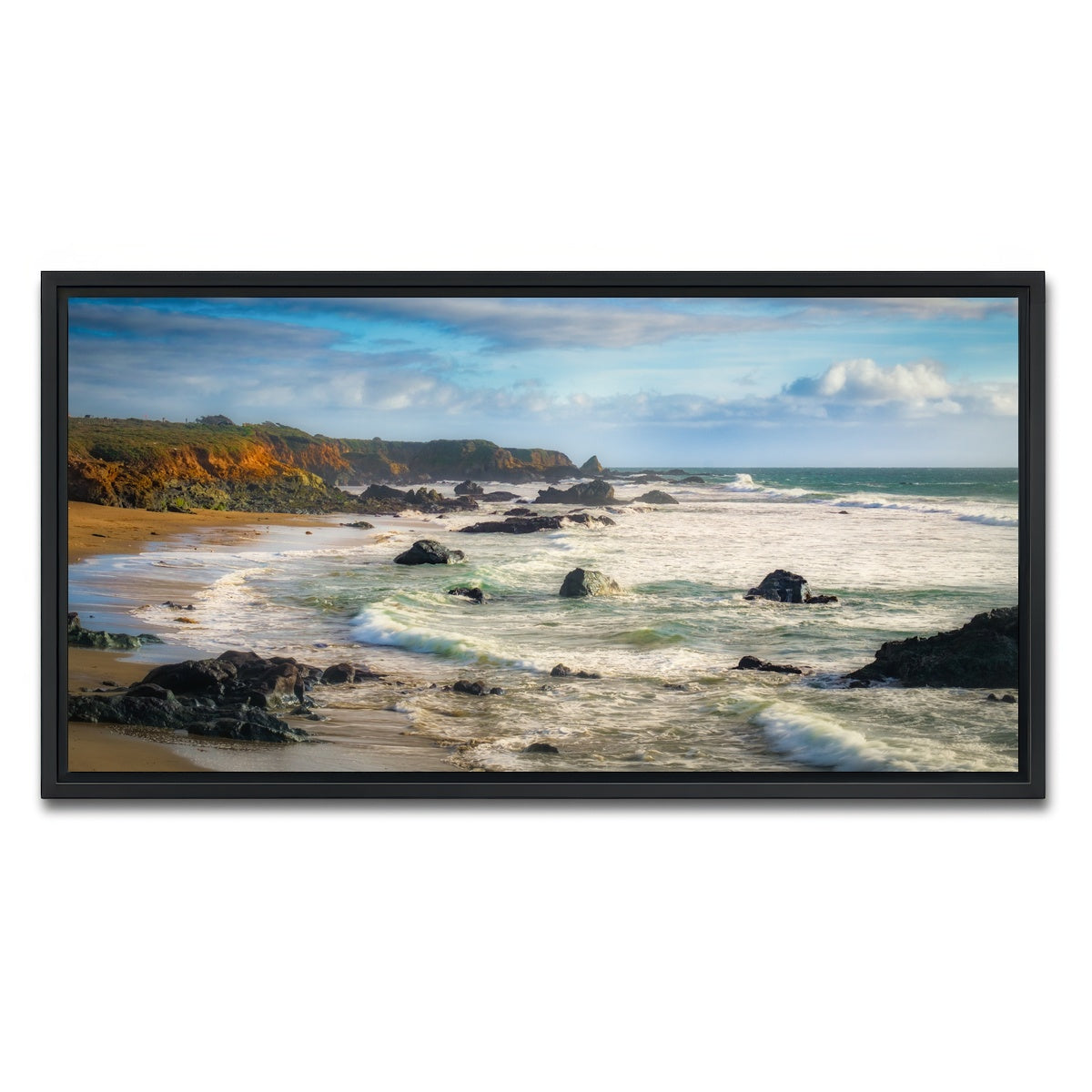 AUTO-MOCKUP WHITE | Cliffs and Rocks on the California Coast | 1 Piece | Black Framed Canvas | group=2x1