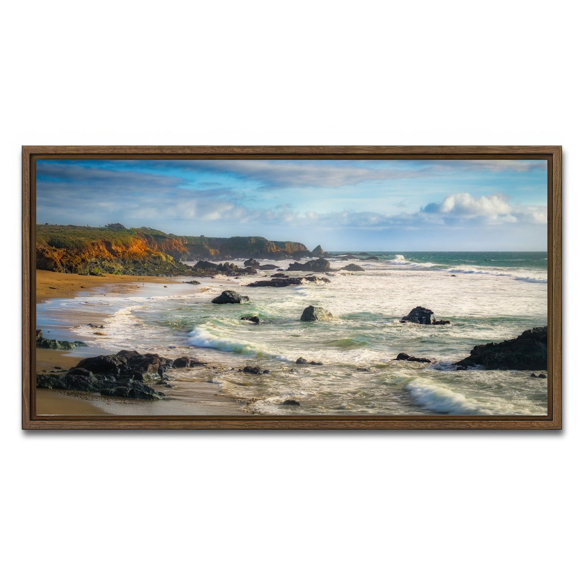 AUTO-MOCKUP WHITE | Cliffs and Rocks on the California Coast | 1 Piece | Walnut Framed Canvas | group=2x1