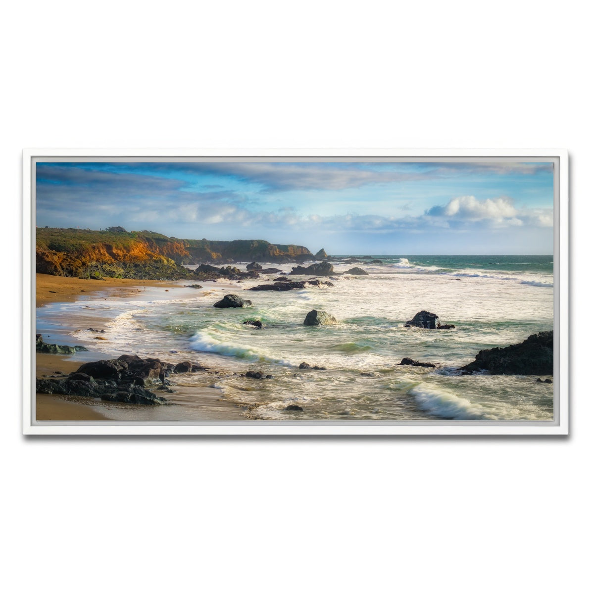 AUTO-MOCKUP WHITE | Cliffs and Rocks on the California Coast | 1 Piece | White Framed Canvas | group=2x1
