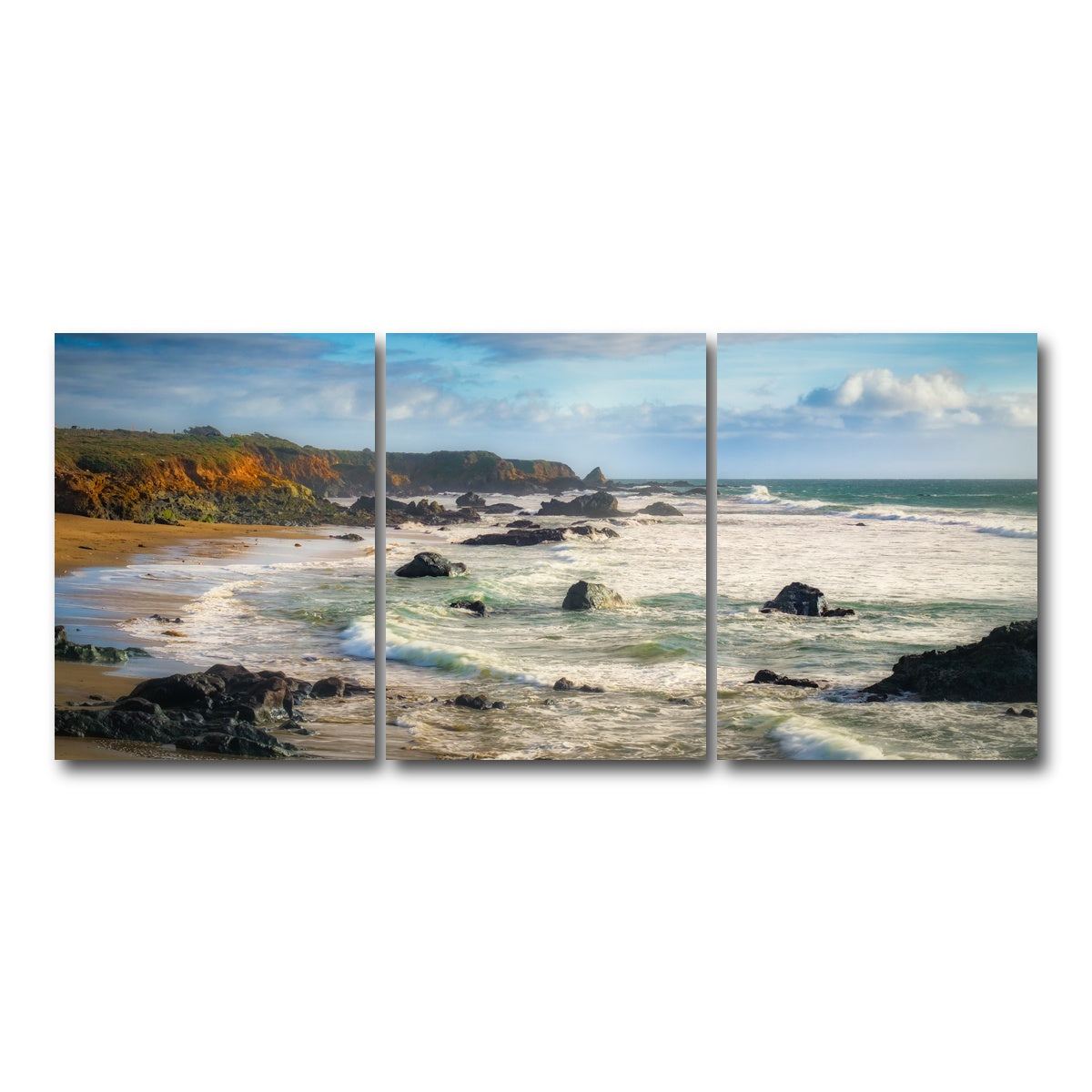 AUTO-MOCKUP WHITE | Cliffs and Rocks on the California Coast | 3 Piece | Gallery Wrap Canvas | group=18x24