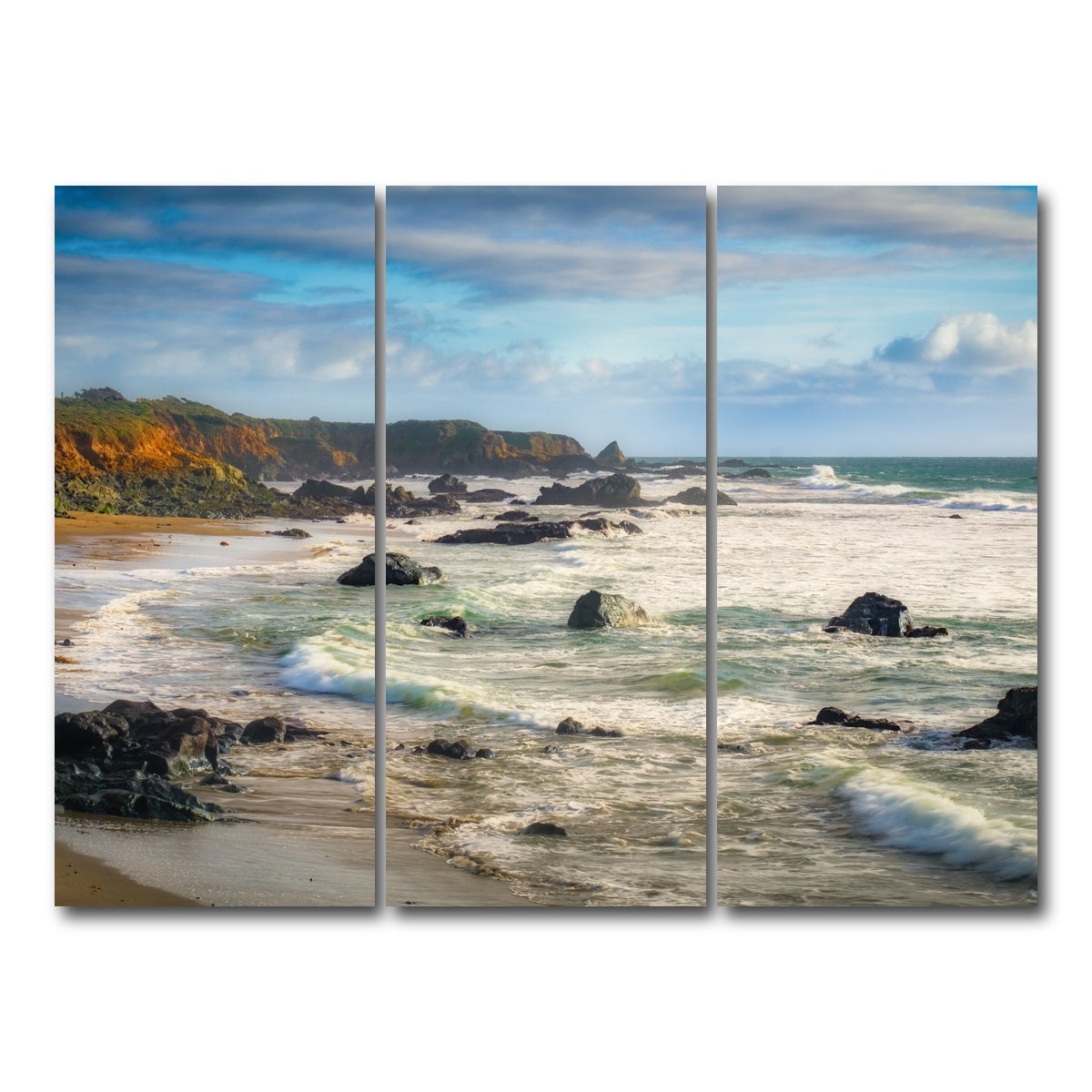 AUTO-MOCKUP WHITE | Cliffs and Rocks on the California Coast | 3 Piece | Gallery Wrap Canvas | group=8x18