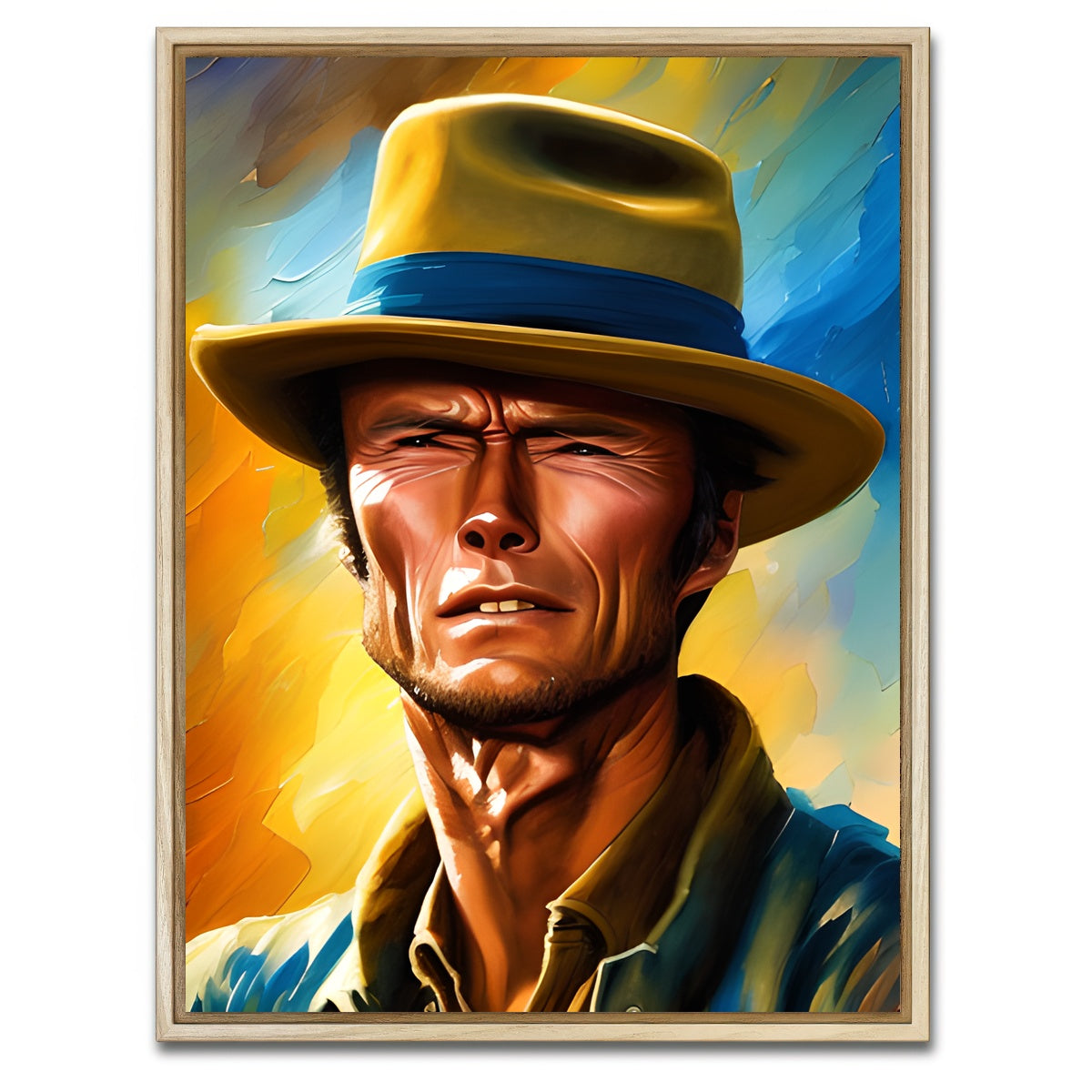 AUTO-MOCKUP WHITE | Clint Eastwood Painting | 1 Piece | Natural Framed Canvas | group=3x4