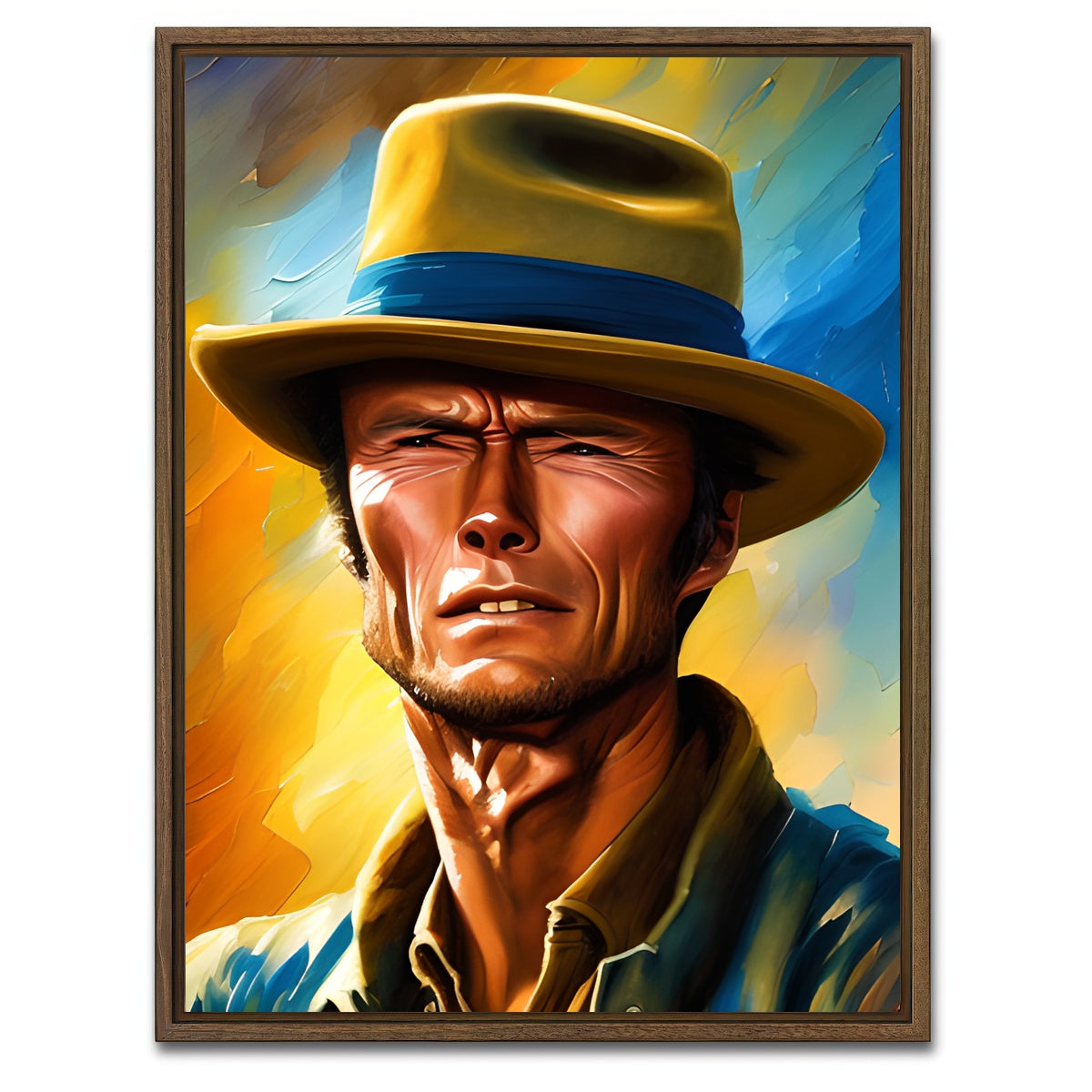 AUTO-MOCKUP WHITE | Clint Eastwood Painting | 1 Piece | Walnut Framed Canvas | group=3x4