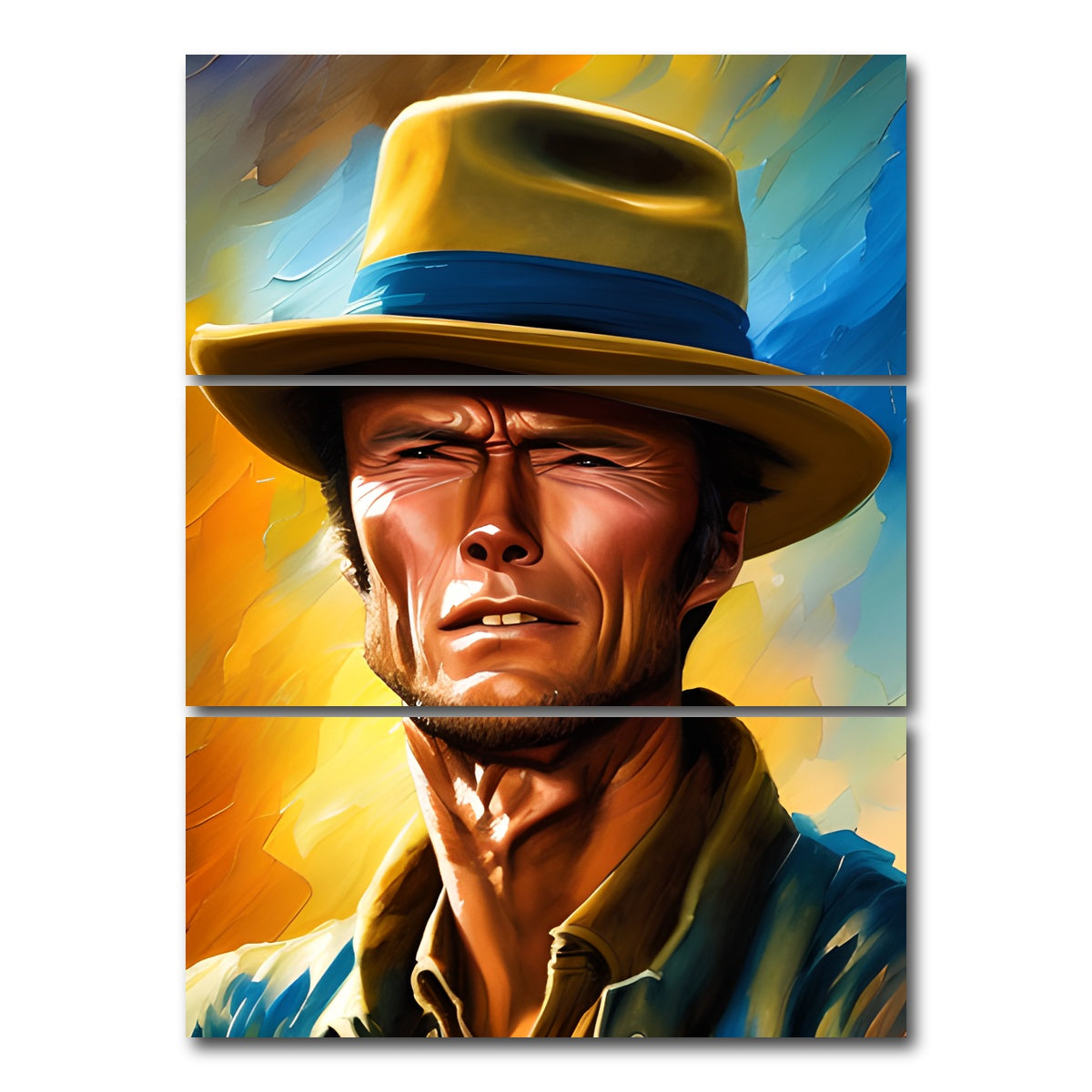 AUTO-MOCKUP WHITE | Clint Eastwood Painting | 3 Piece | Gallery Wrap Canvas | group=8x18_stacked