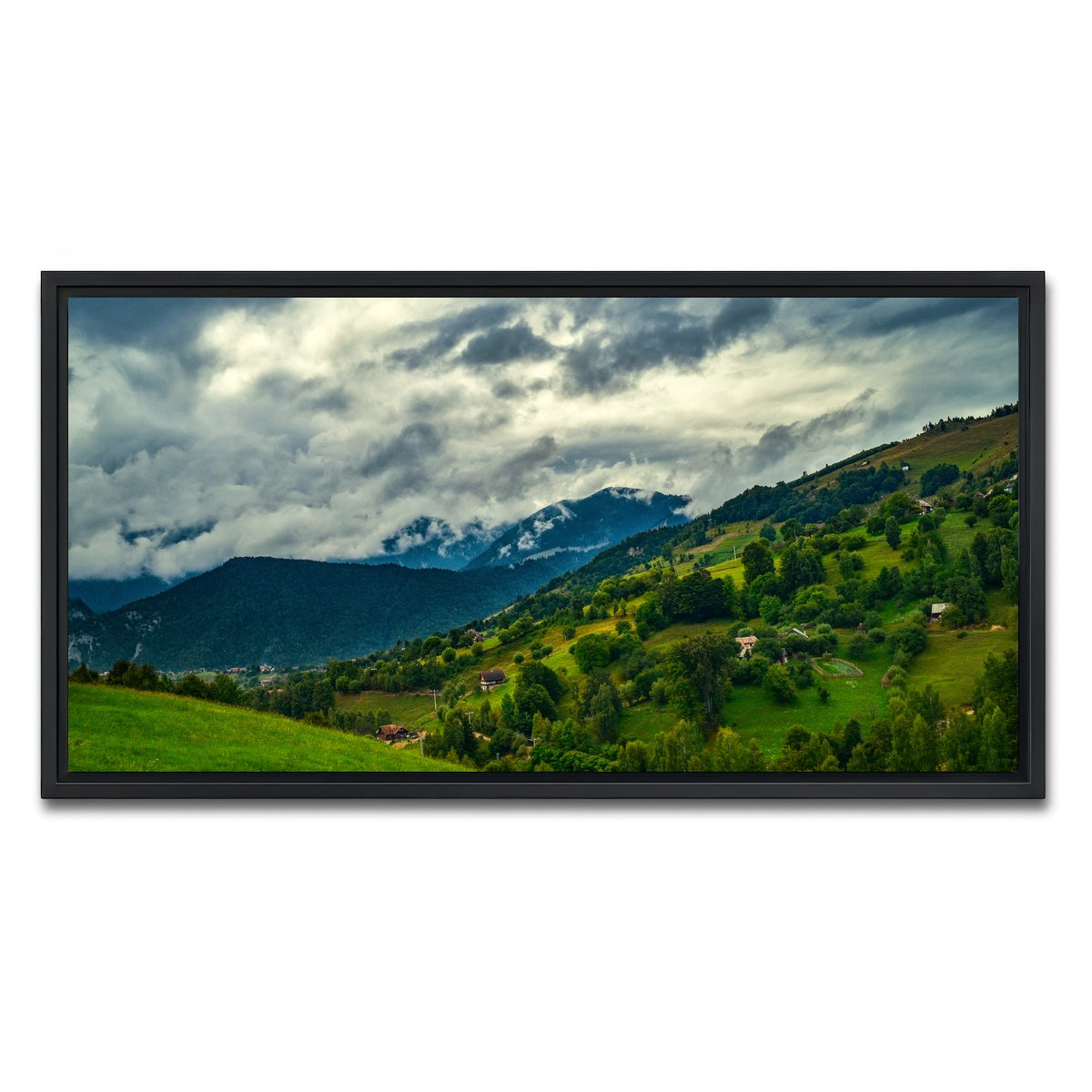 AUTO-MOCKUP WHITE | Cloudy Hillside in Magura Romania | 1 Piece | Black Framed Canvas | group=2x1