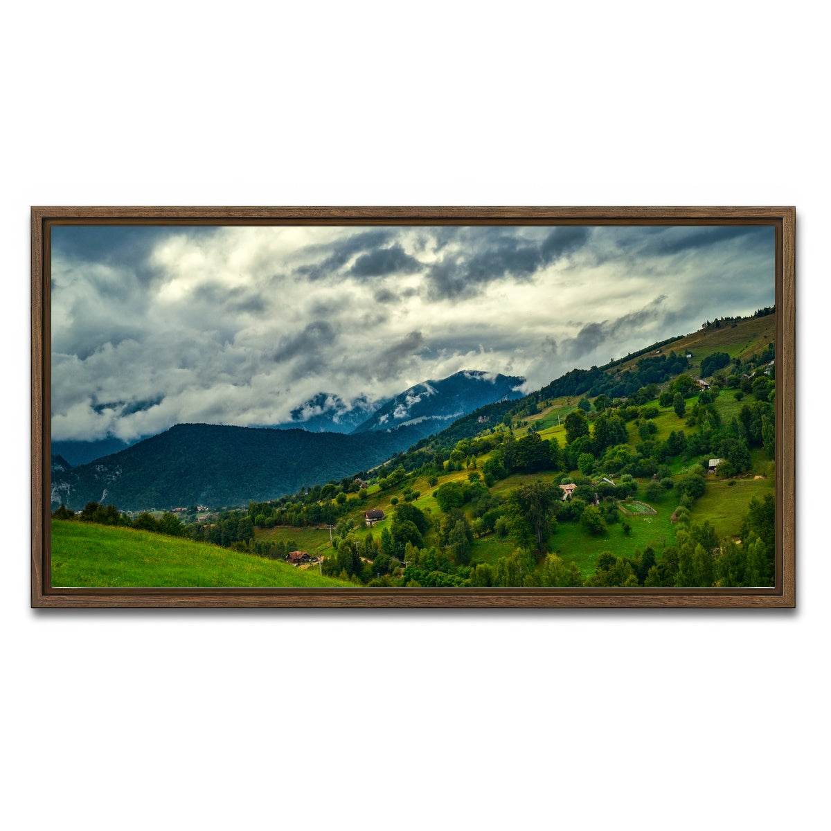 AUTO-MOCKUP WHITE | Cloudy Hillside in Magura Romania | 1 Piece | Walnut Framed Canvas | group=2x1