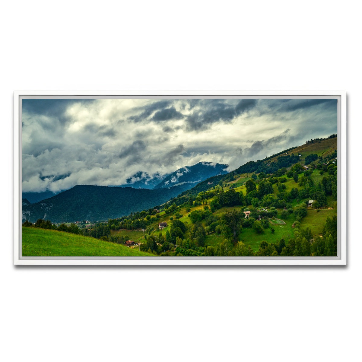 AUTO-MOCKUP WHITE | Cloudy Hillside in Magura Romania | 1 Piece | White Framed Canvas | group=2x1
