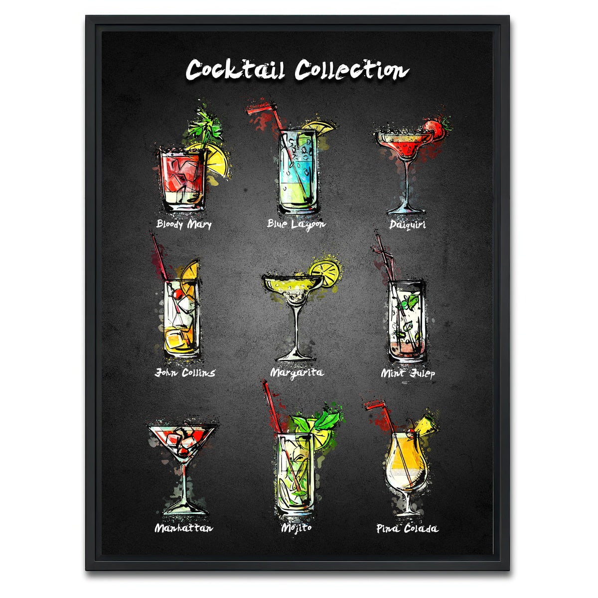 AUTO-MOCKUP WHITE | Cocktail Menu | 1 Piece | Black Framed Canvas | group=3x4