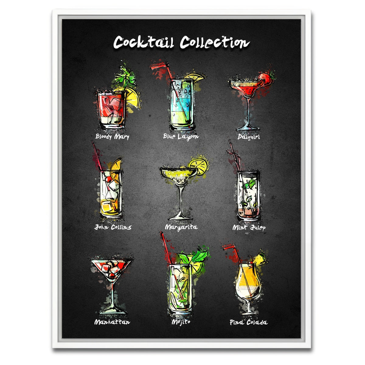 AUTO-MOCKUP WHITE | Cocktail Menu | 1 Piece | White Framed Canvas | group=3x4