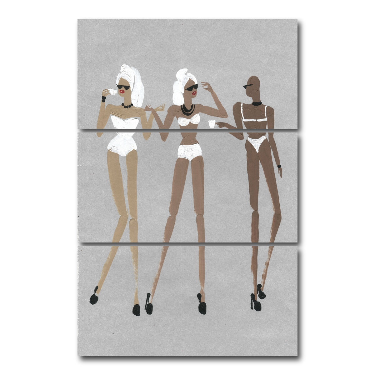 AUTO-MOCKUP WHITE | Coffee Ladies | 3 Piece | Gallery Wrap Canvas | group=12x24_stacked