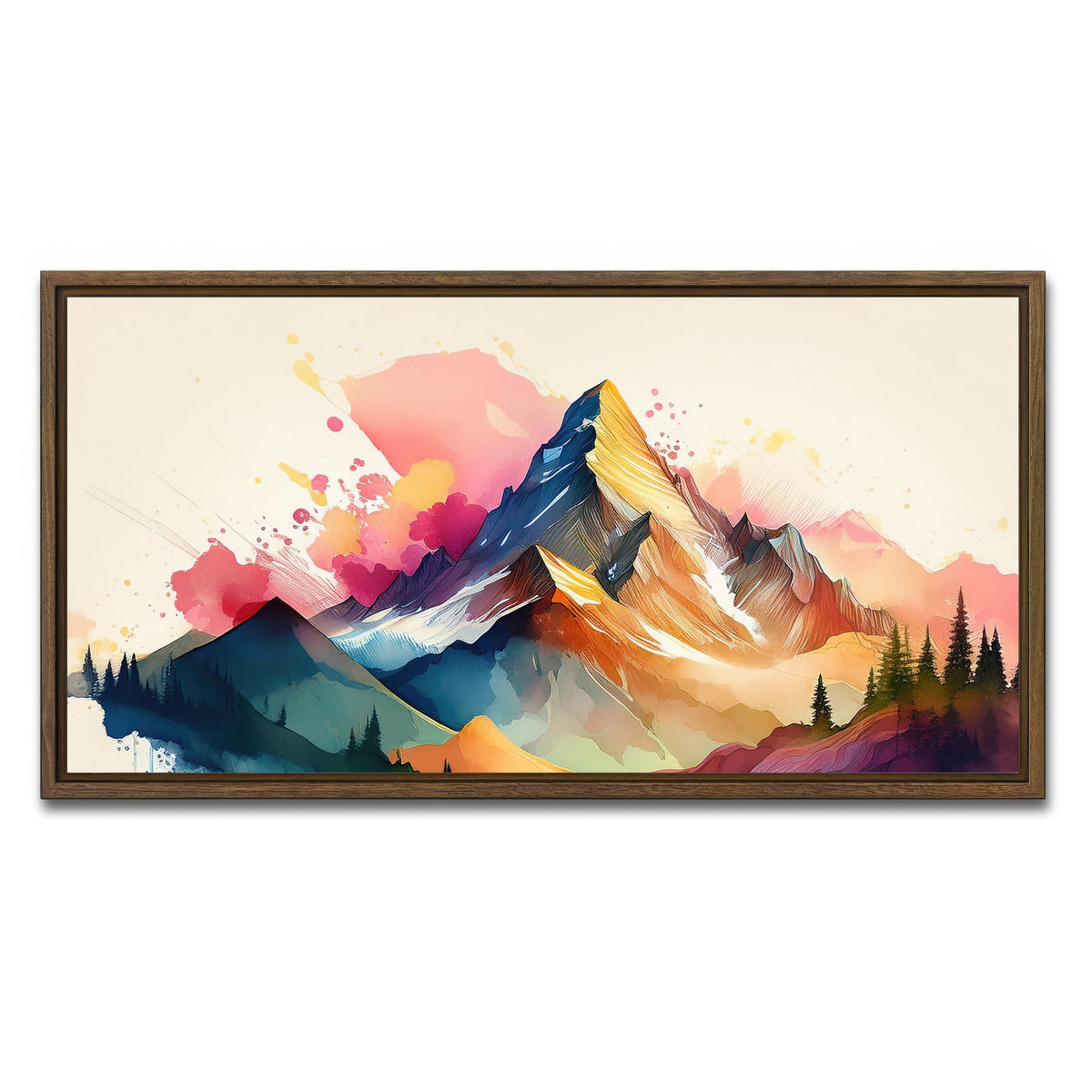 AUTO-MOCKUP WHITE | Colored Mountain | 1 Piece | Walnut Framed Canvas | group=2x1