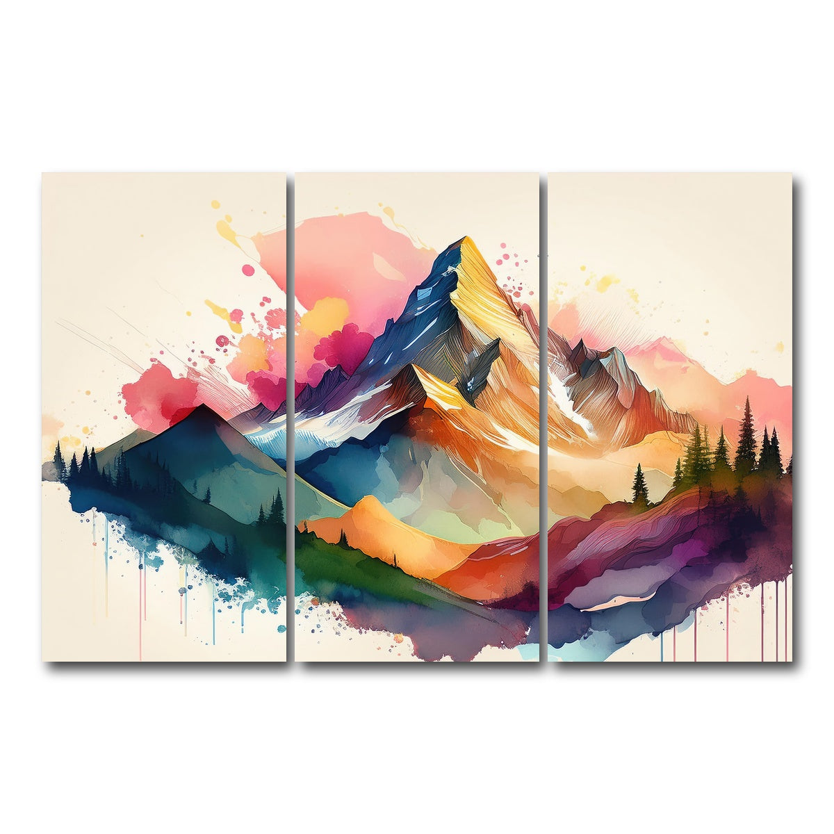 AUTO-MOCKUP WHITE | Colored Mountain | 3 Piece | Gallery Wrap Canvas | group=12x24