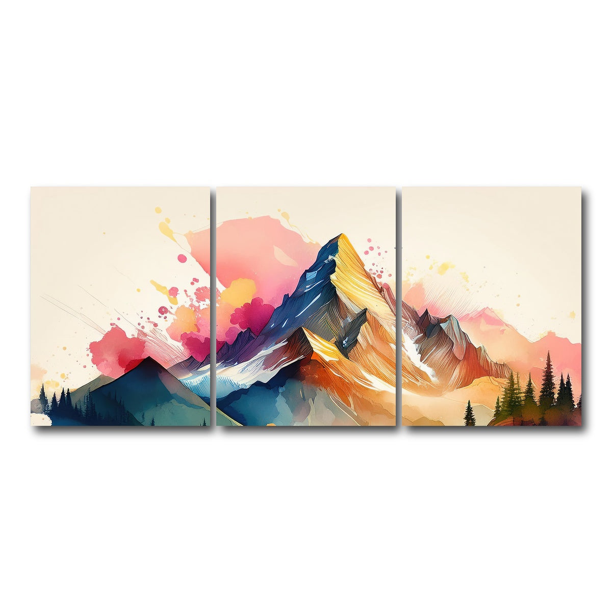 AUTO-MOCKUP WHITE | Colored Mountain | 3 Piece | Gallery Wrap Canvas | group=18x24