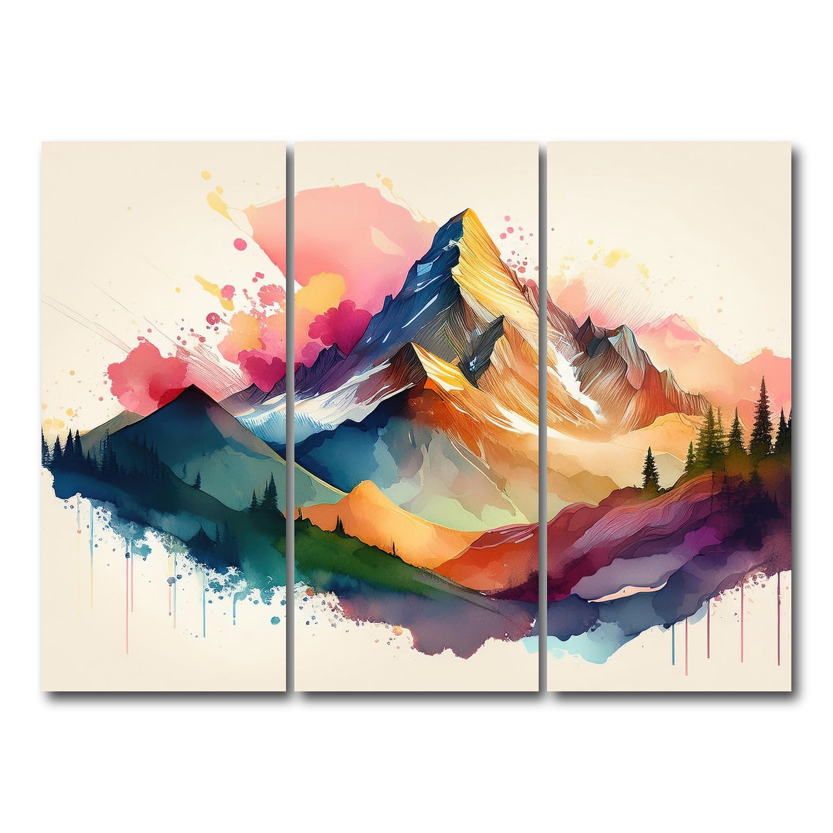 AUTO-MOCKUP WHITE | Colored Mountain | 3 Piece | Gallery Wrap Canvas | group=8x18