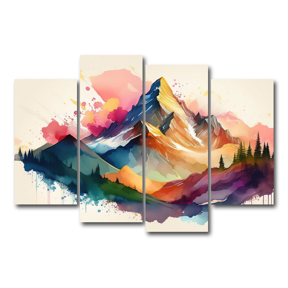 AUTO-MOCKUP WHITE | Colored Mountain | 4 Piece | Gallery Wrap Canvas | group=4_short