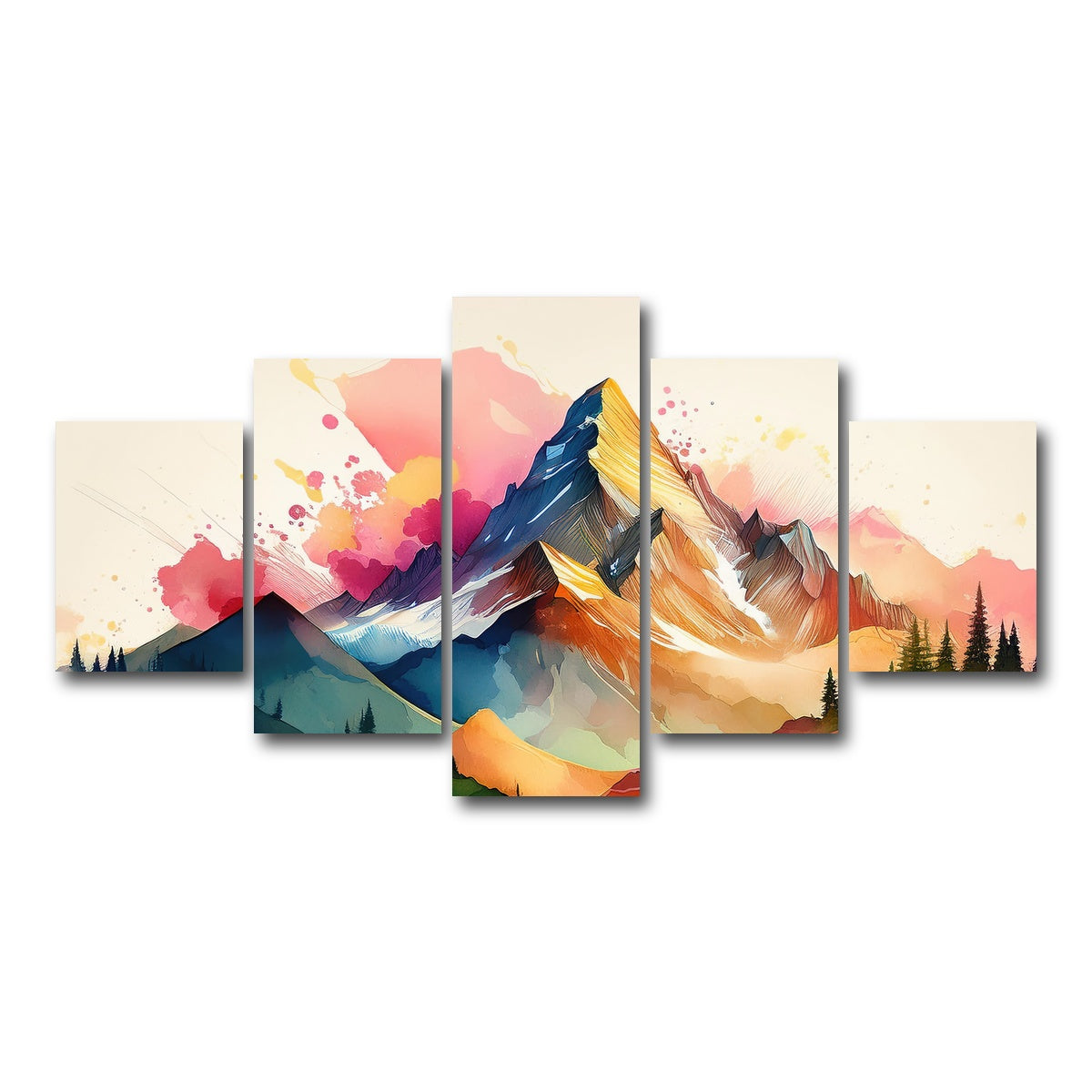 AUTO-MOCKUP WHITE | Colored Mountain | 5 Piece | Gallery Wrap Canvas | group=5_short