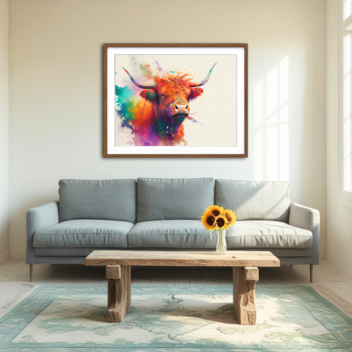 AUTO-MOCKUP ROOM | Colorful Highland Cow Wall Art